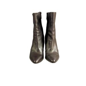 Nine West Gray Metallic Leather Above Ankle Almond Toe Bootie Size 8.5